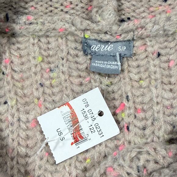 NWT Aerie Hooded Sweater Knit Pullover Womens S Beige Cozy Core Low Effort Cute - Picture 7 of 8